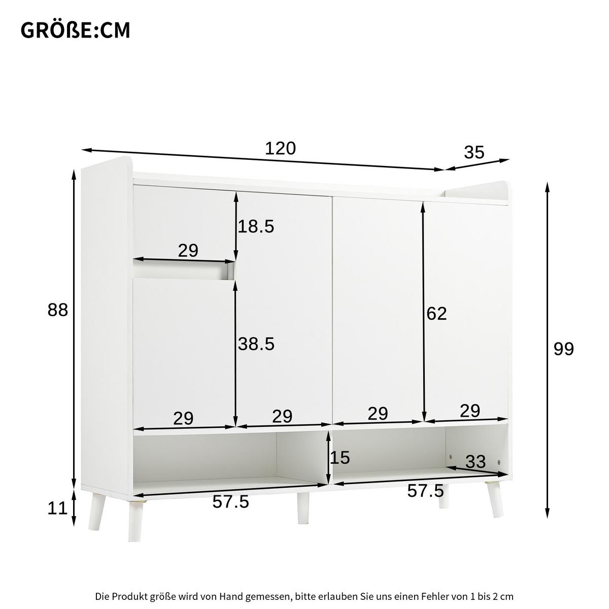 SIDEBOARD weiß stauraum kommode schrank - Weiß, Holzwerkstoff (120/99/35cm) - Urban Meuble