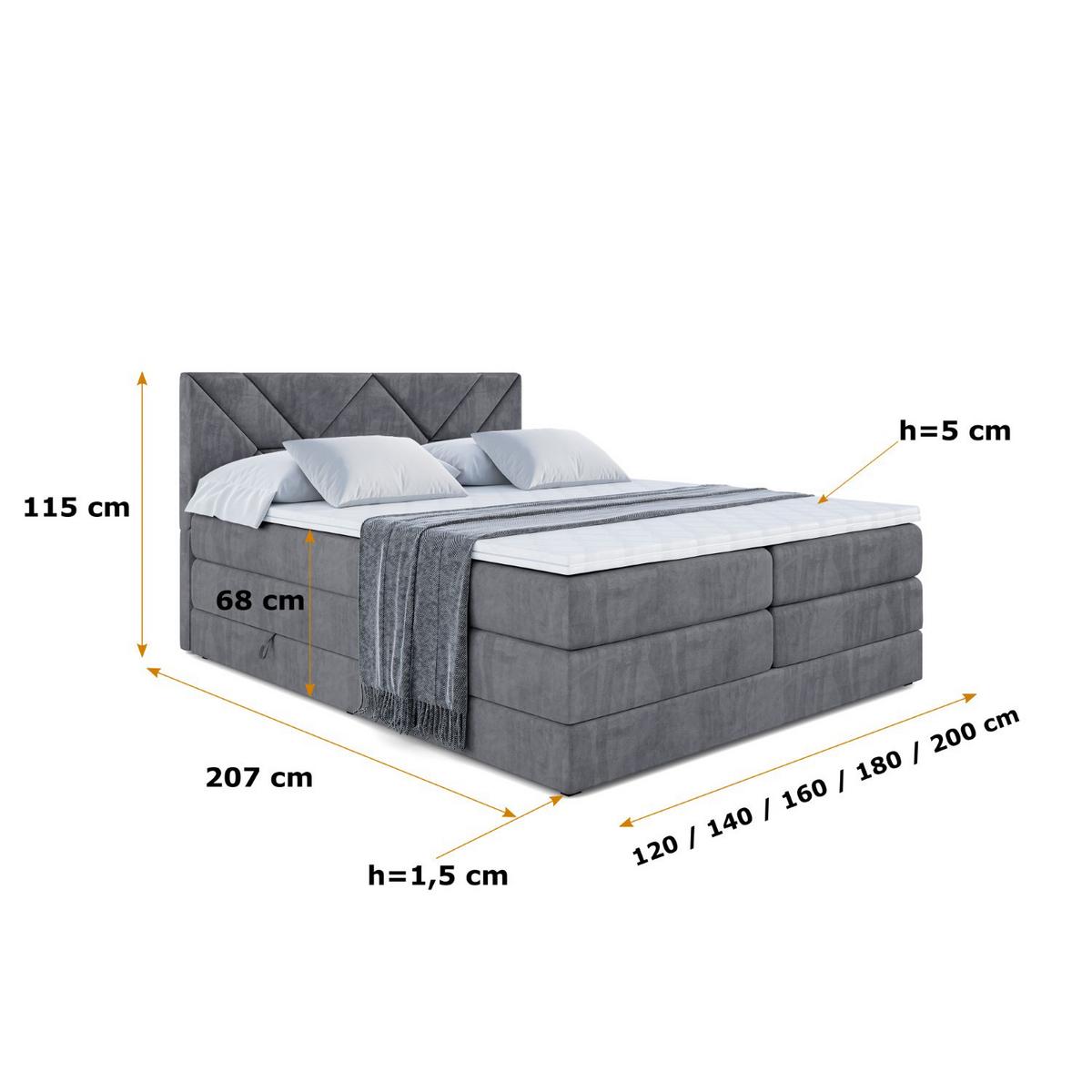 BOXSPRINGBETT BARWA KING - 140x200 - H3/H4 - Dunkelgrau - Dunkelgrau, Holzwerkstoff (140/200cm) - ALTDECOR