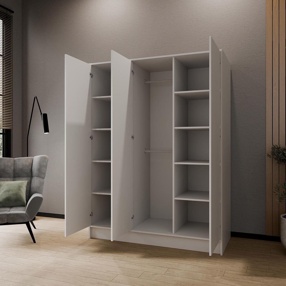 DREHTÜRENSCHRANK Gava mit drei, glatten Türen, Weiß - Weiß, Holzwerkstoff (150/200/51cm) - Beautysofa