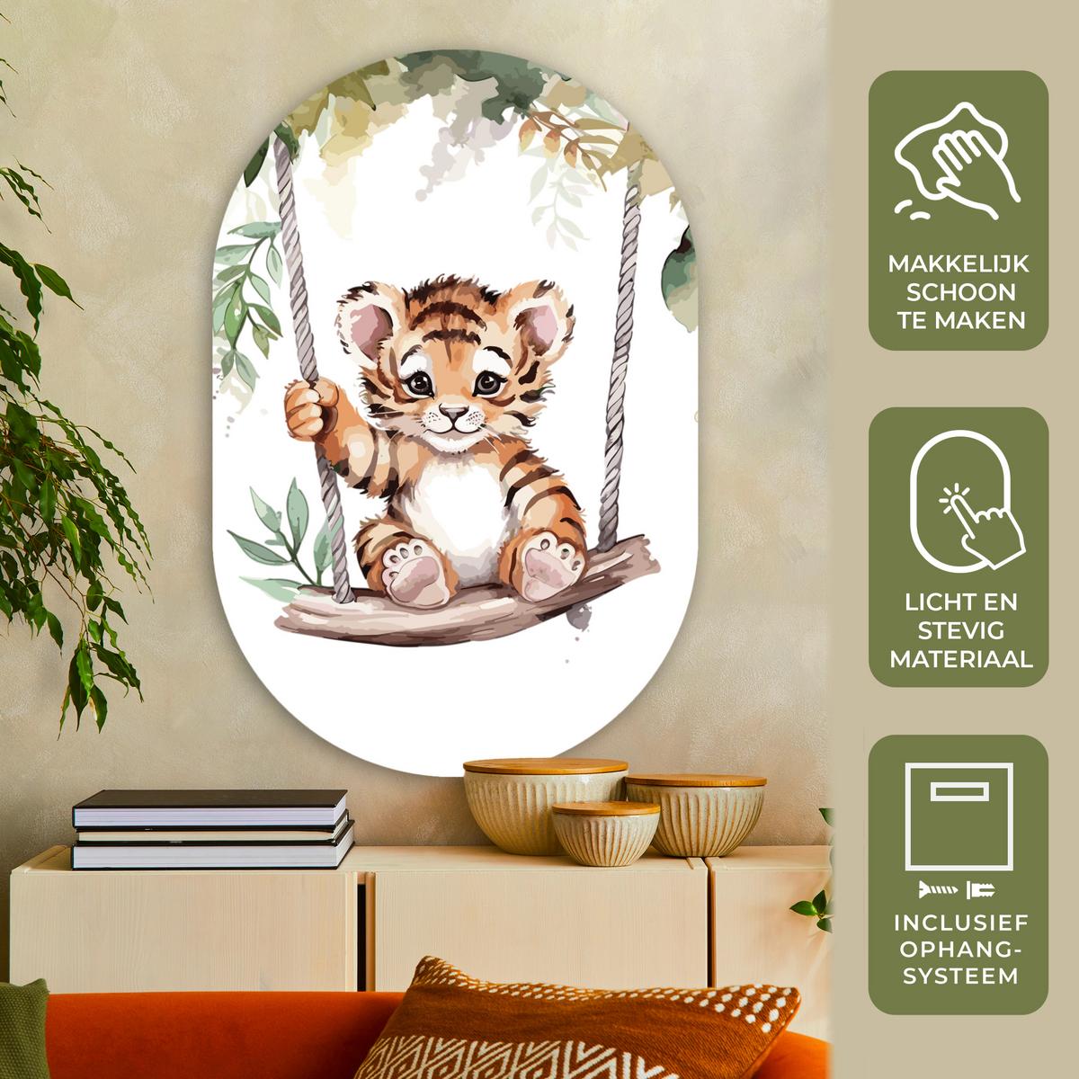 WANDBILD Tiger - Tier - Kinder - Dschungel Deko Groß 80x120 cm - Dunkelorange, Kunststoff (80/120cm) - MuchoWow