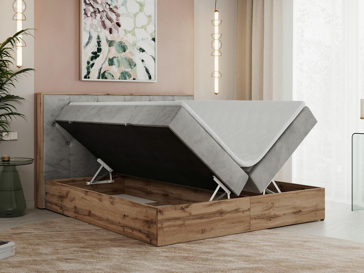 BOXBETT VENETO 140/200 Hellgrau Velvet - H3 - Hellgrau, Holz/Textil (140/200cm) - MKS