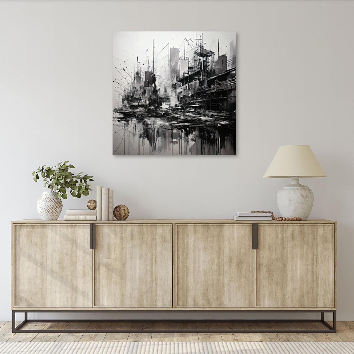 LEINWANDBILD Stadt Architektur Monochrom 50x50cm - Schwarz, Textil (50/50cm) - Feeby