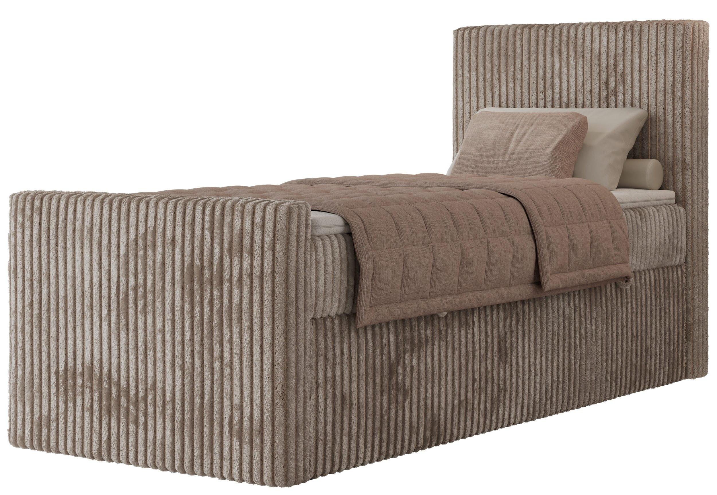 BOXBETT TILIANO DUO 90/200 - Hellbraun Cord - H3 - Topper Visco - Rechts Seite - Hellbraun, Textil (90/200cm) - MKS