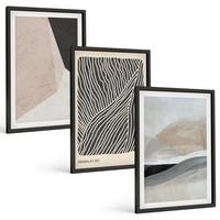BILDER SET 3er Set - 40x60 cm Schwarzer Rahmen - Abstrakte Muster in Beige und Grau - Schwarz, Kunststoff (40/60cm) - TULUP