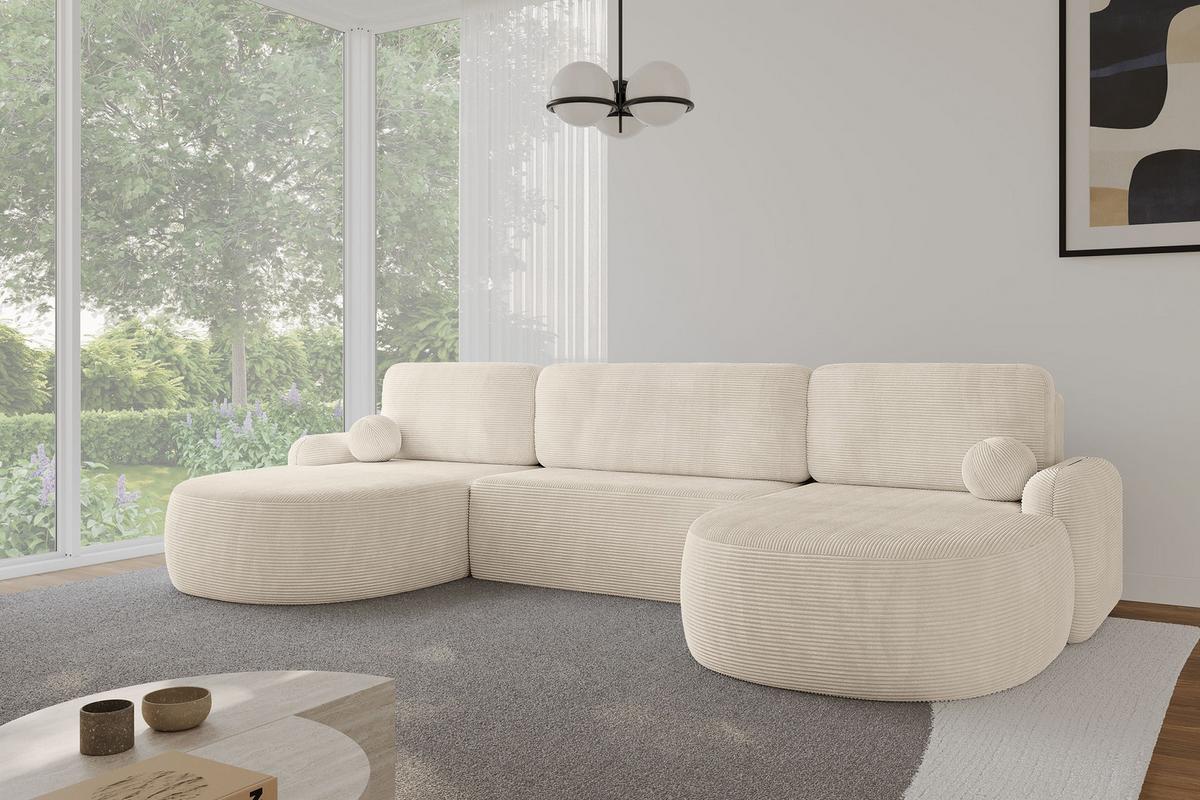 WOHNLANDSCHAFT mit Schlaffunktion und Bettkasten LIRA-U - 335x172x89 Beige - Sahara, Holzwerkstoff/Textil (335/89/172cm) - ALTDECOR