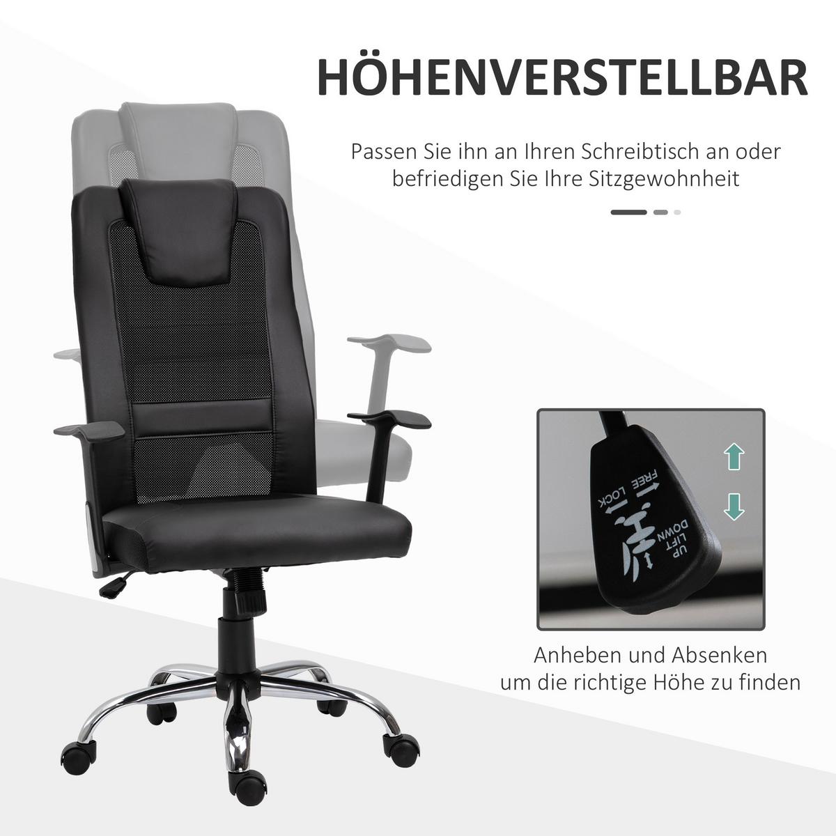 BÜROSTUHL, Drehstuhl, schwarz - Schwarz, Leder (73/118/66cm) - Vinsetto