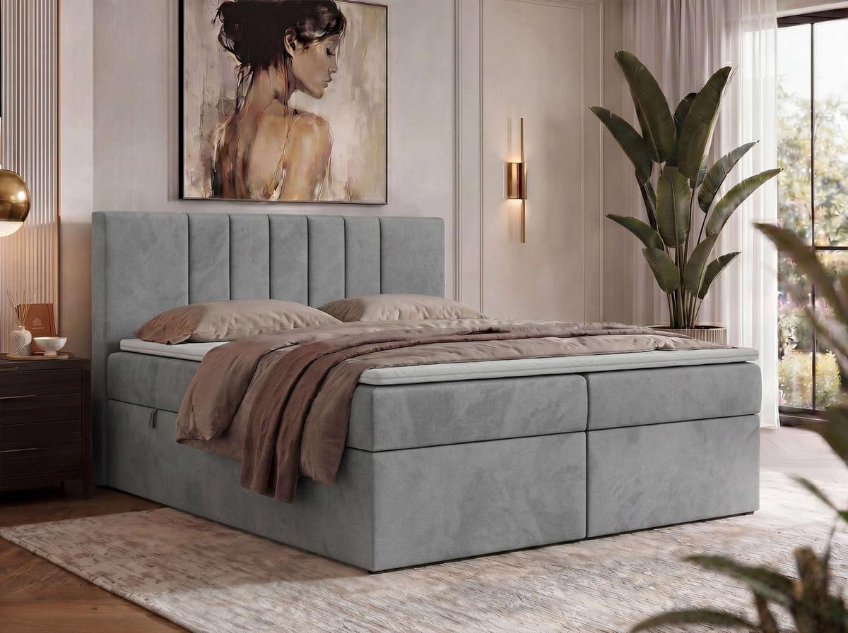 BOXBETT INERO 180/200 - Hellgrau Velvet - Topper T25 - H4 - Hellgrau/Schwarz, Kunststoff/Textil (180/200cm) - MKS