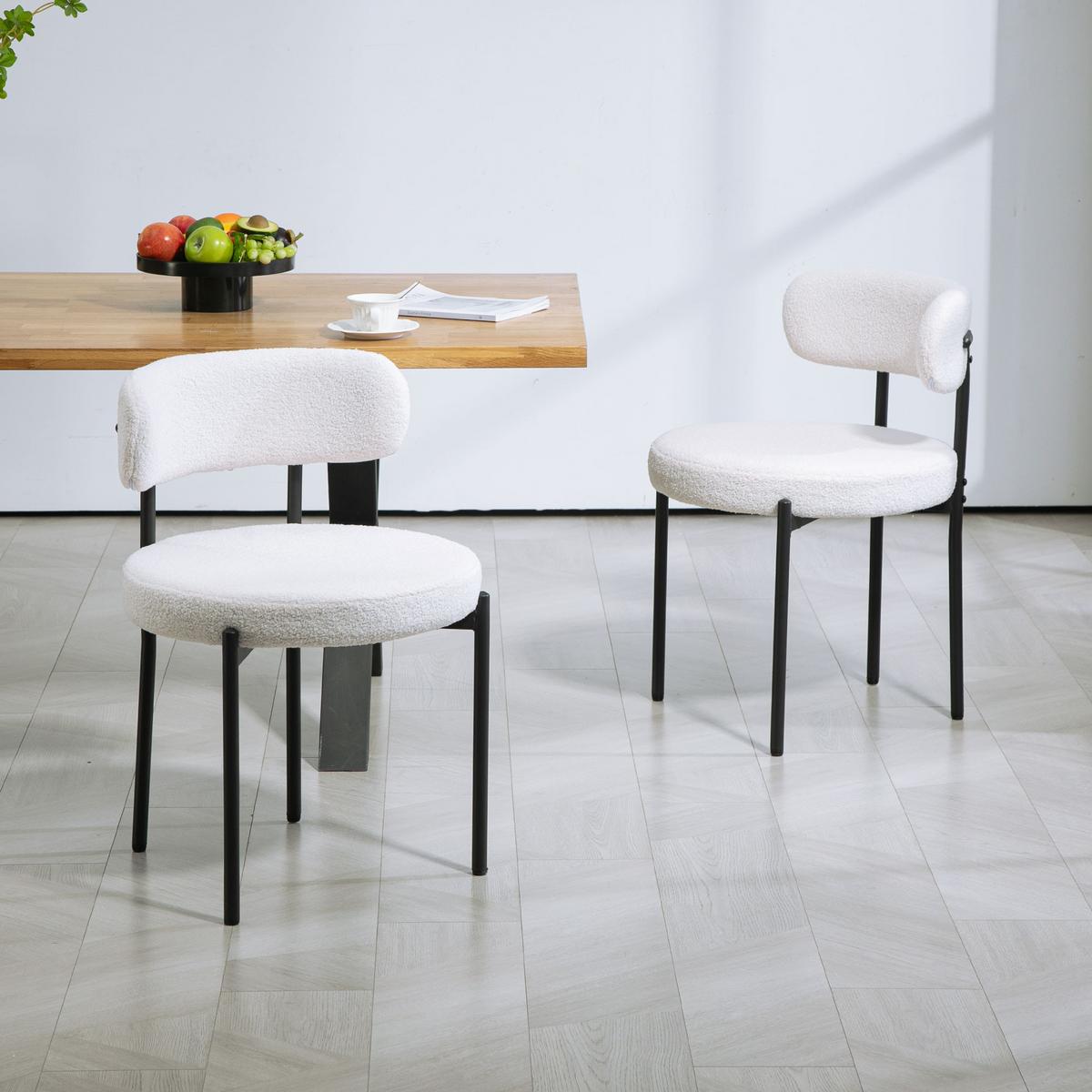 ESSSTÜHLE 2er Set Polyester Stahl Cremeweiß - Creme/Schwarz, Textil/Metall (51/76/51cm) - HOMCOM