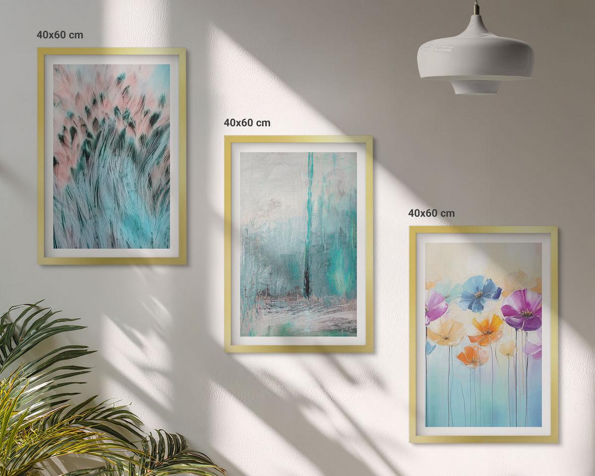 BILDER SET 3er Set - 40x60 cm Goldrahmen - Hintergrundmuster mit Pastellblumen - Goldfarben, Kunststoff (40/60cm) - TULUP