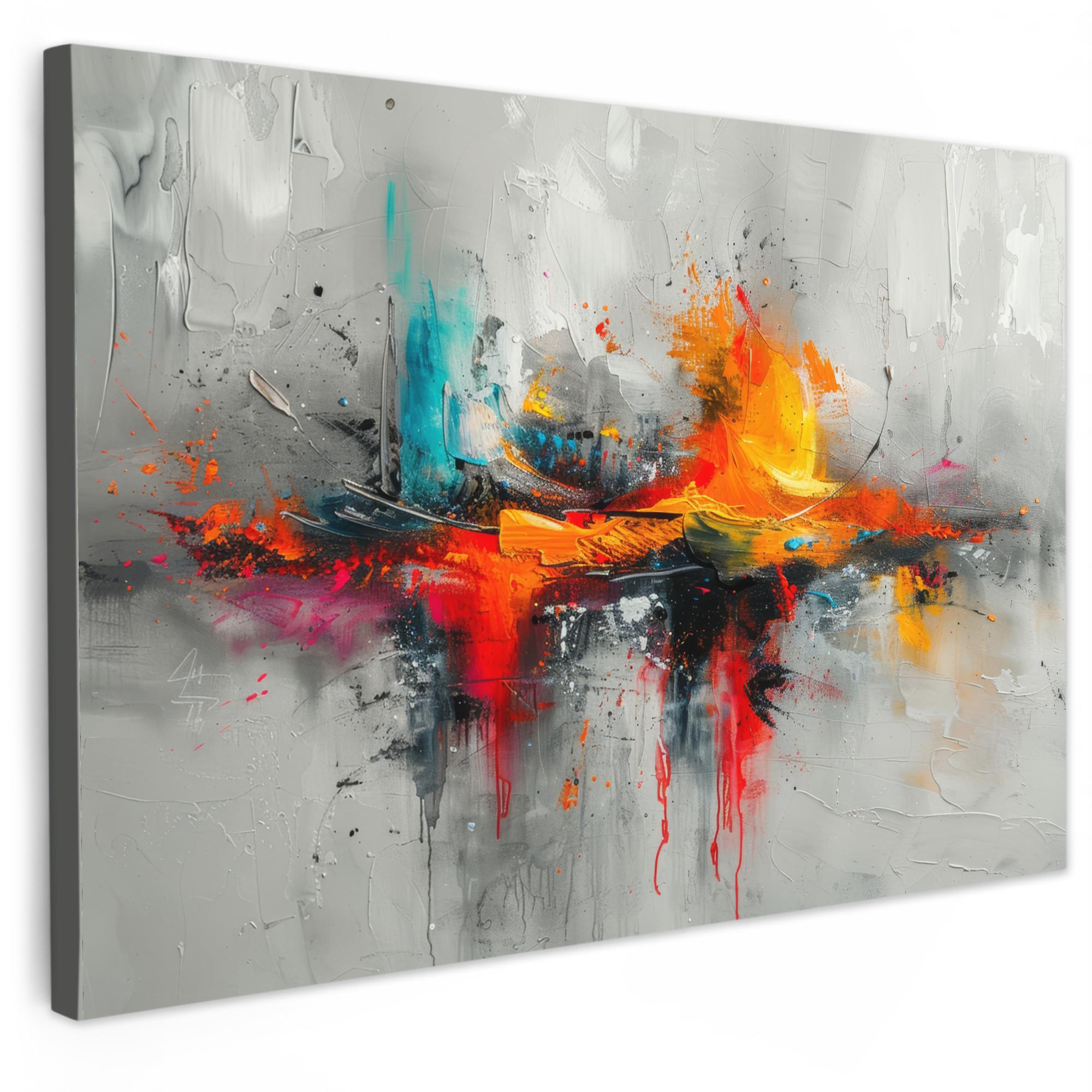LEINWANDBILD Moderne Kunst - Orange - Grau - Abstrakt Gemälde 60x40 cm - Hellgrau, Textil (60/40cm) - MuchoWow