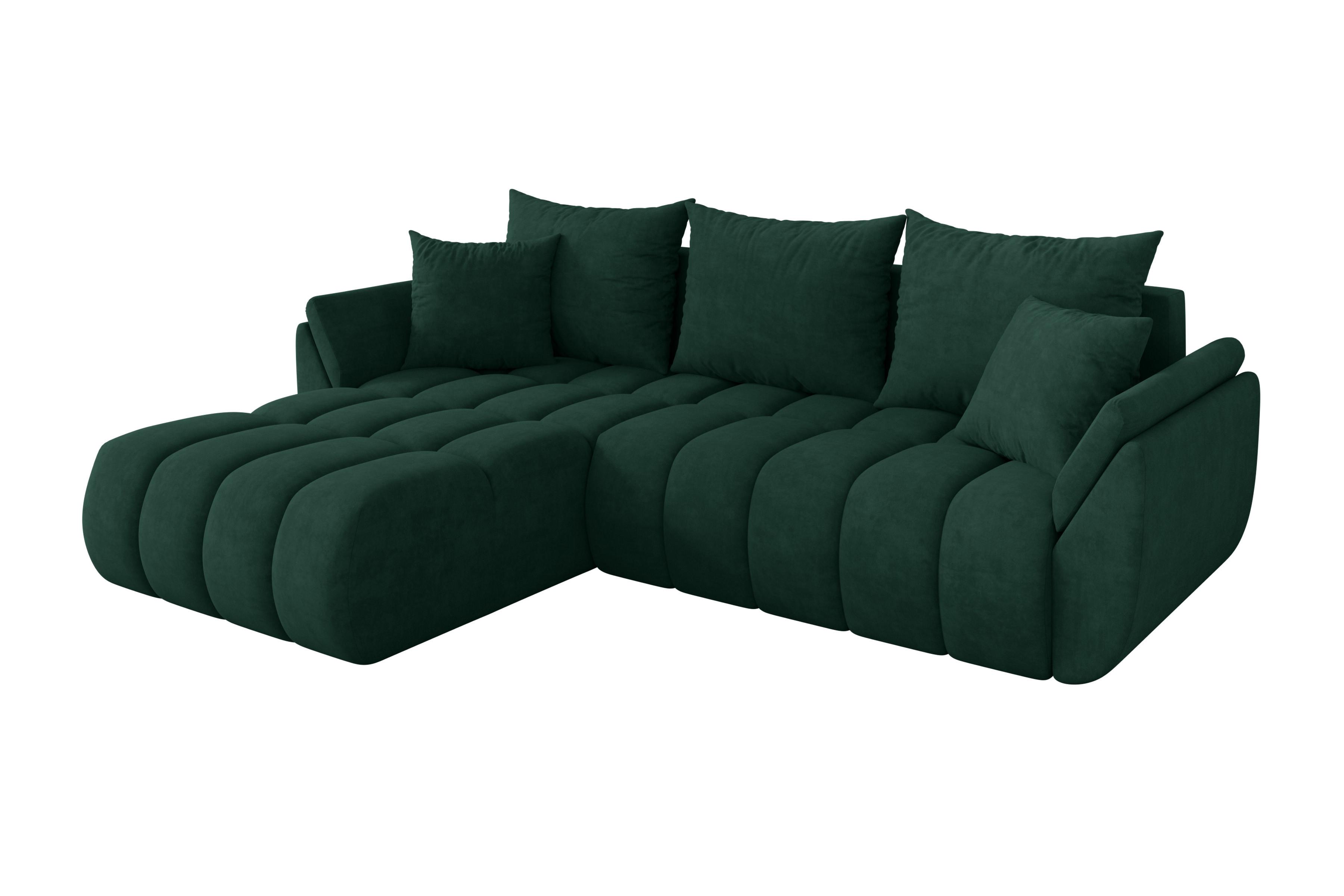 ECKSOFA mit Schlaffunktion Ottomane Links TOKO-L-v1 277x194x86 Grün Velours - Schwarz/Grün, Holzwerkstoff/Kunststoff (277/194cm) - ALTDECOR