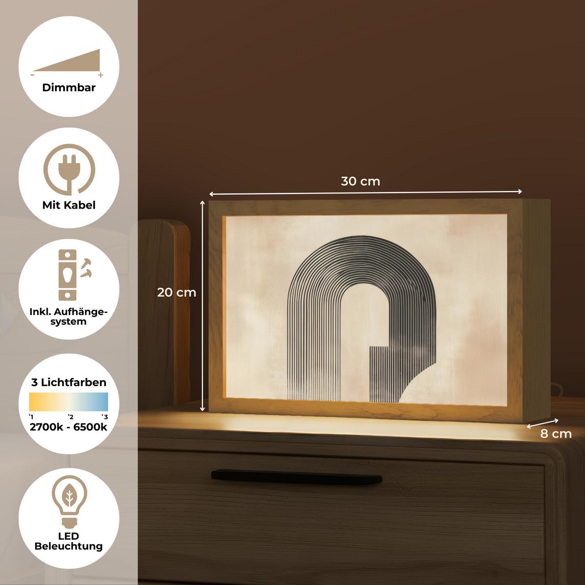 WANDLEUCHTE Schleife - Streifen - Minimalistisch - Schwarz 30x20 cm - Beige, Holzwerkstoff (30/20/8cm) - OnlyWow