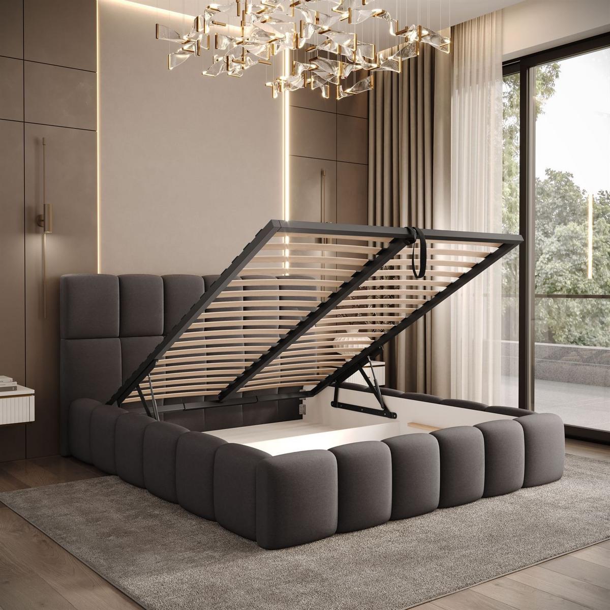 POLSTERBETT VENEZIA mit Bettkasten 180x200, Castel 93 - Graubraun, Textil (180/200cm) - Lookway