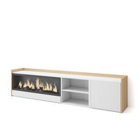 LOWBOARD, Weiß und Eiche, 212/35/50cm, Kamin mit Feuereffekt XXL - Weiß, Holzwerkstoff (212/50/35cm) - Skraut Home