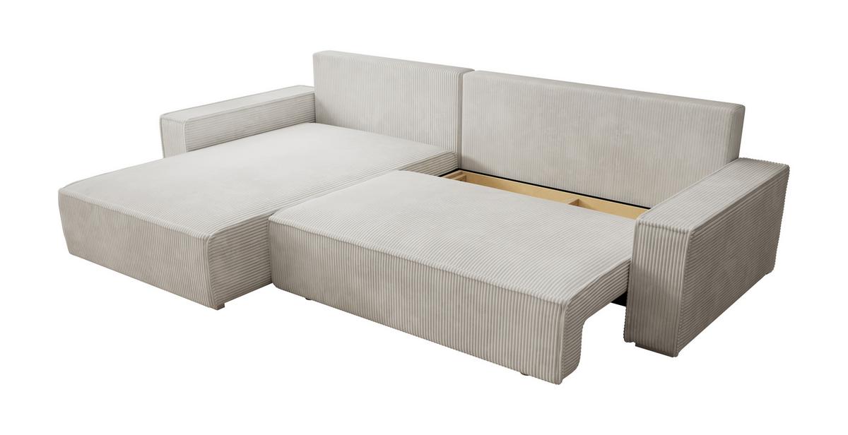 ECKSOFA Alice mit Bettkasten und Schlaffunktion, Cordstoff in L-Form - Creme, Textil (289/184cm)
