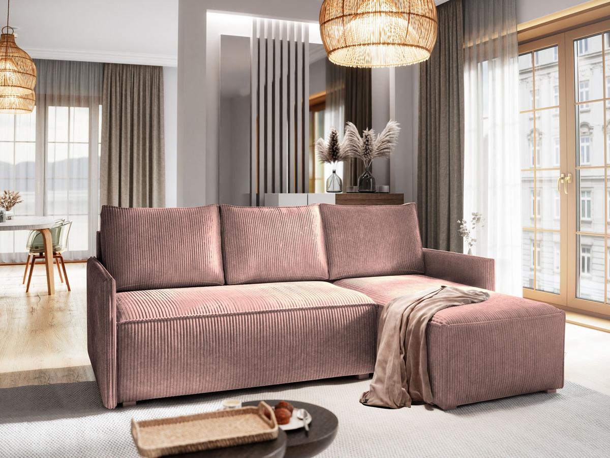 ECKSOFA PERUSI Lila Kordstoff mit Schlaffunktion - Lila/Grau, Holz/Kunststoff (206/143cm) - MASSENO