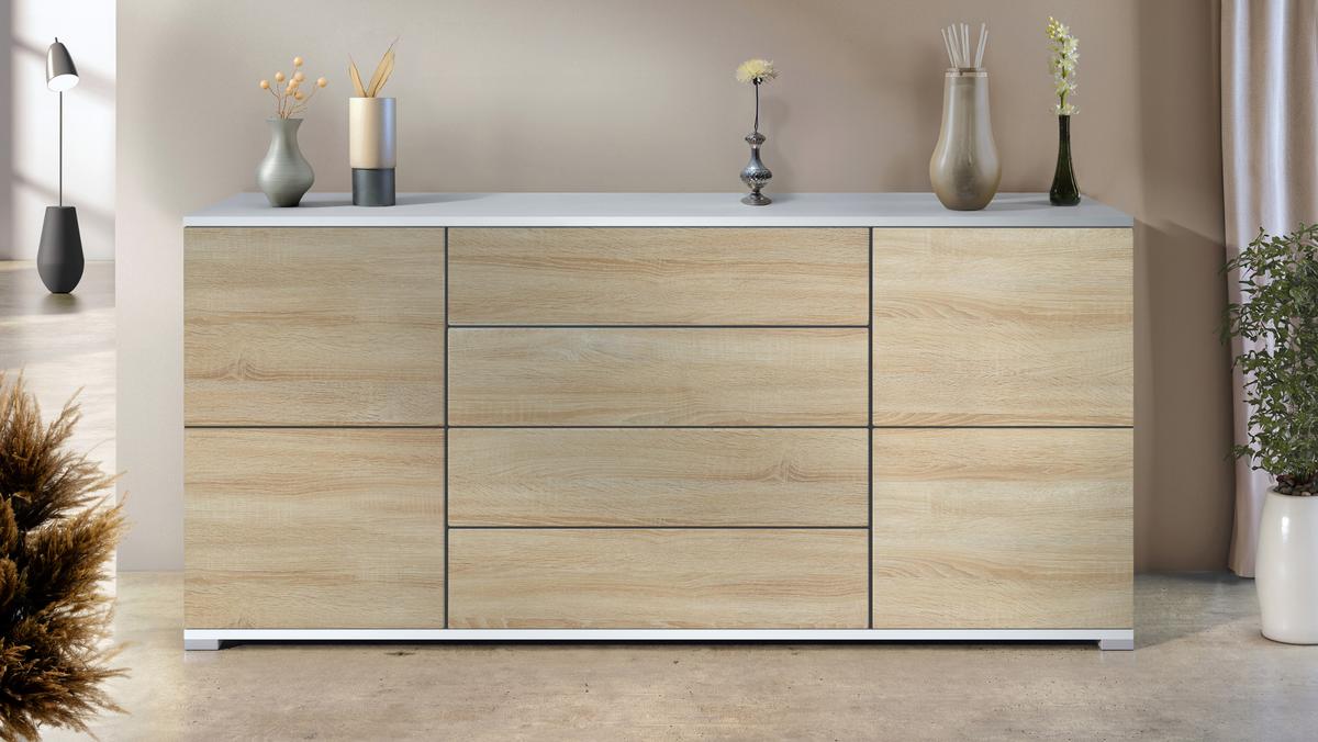 SIDEBOARD Rova Eiche sägerau - Hellbraun, Holzwerkstoff (166.5/75.5/35cm) - Vladon
