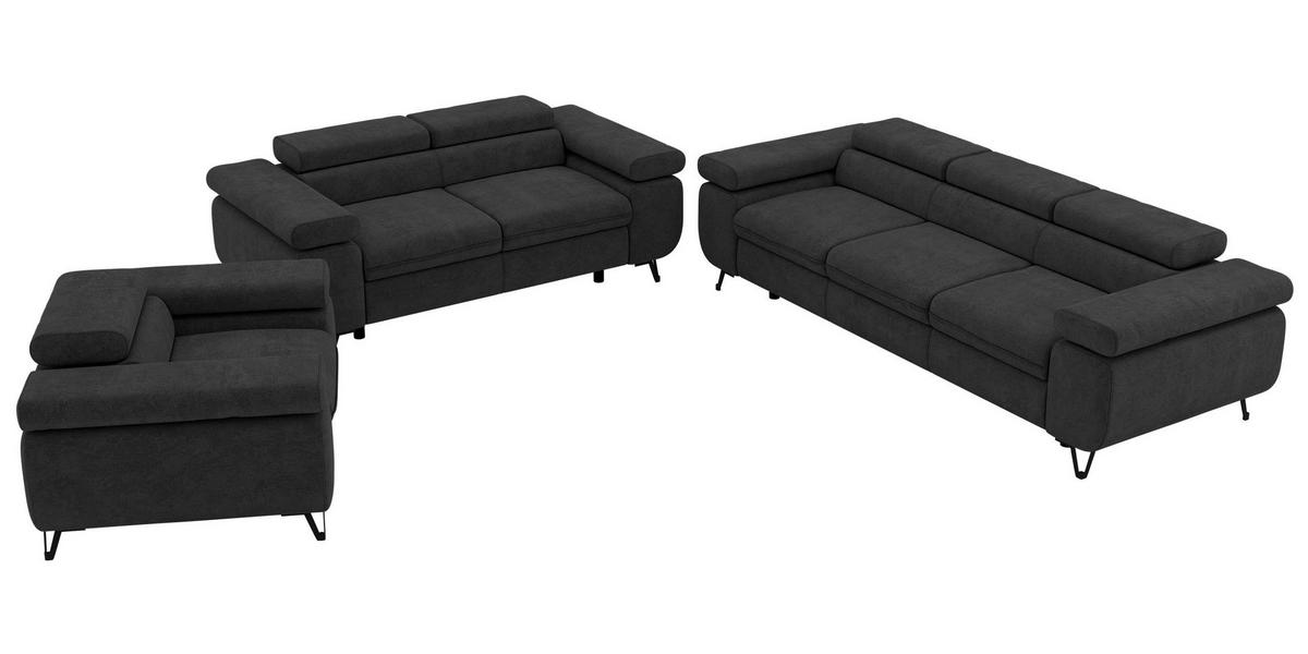 SITZGARNITUR PETER 1+2+3 - Dunkelgrau Stukture - Dunkelgrau/Graphitfarben, Textil/Metall (262/76/99cm) - MKS