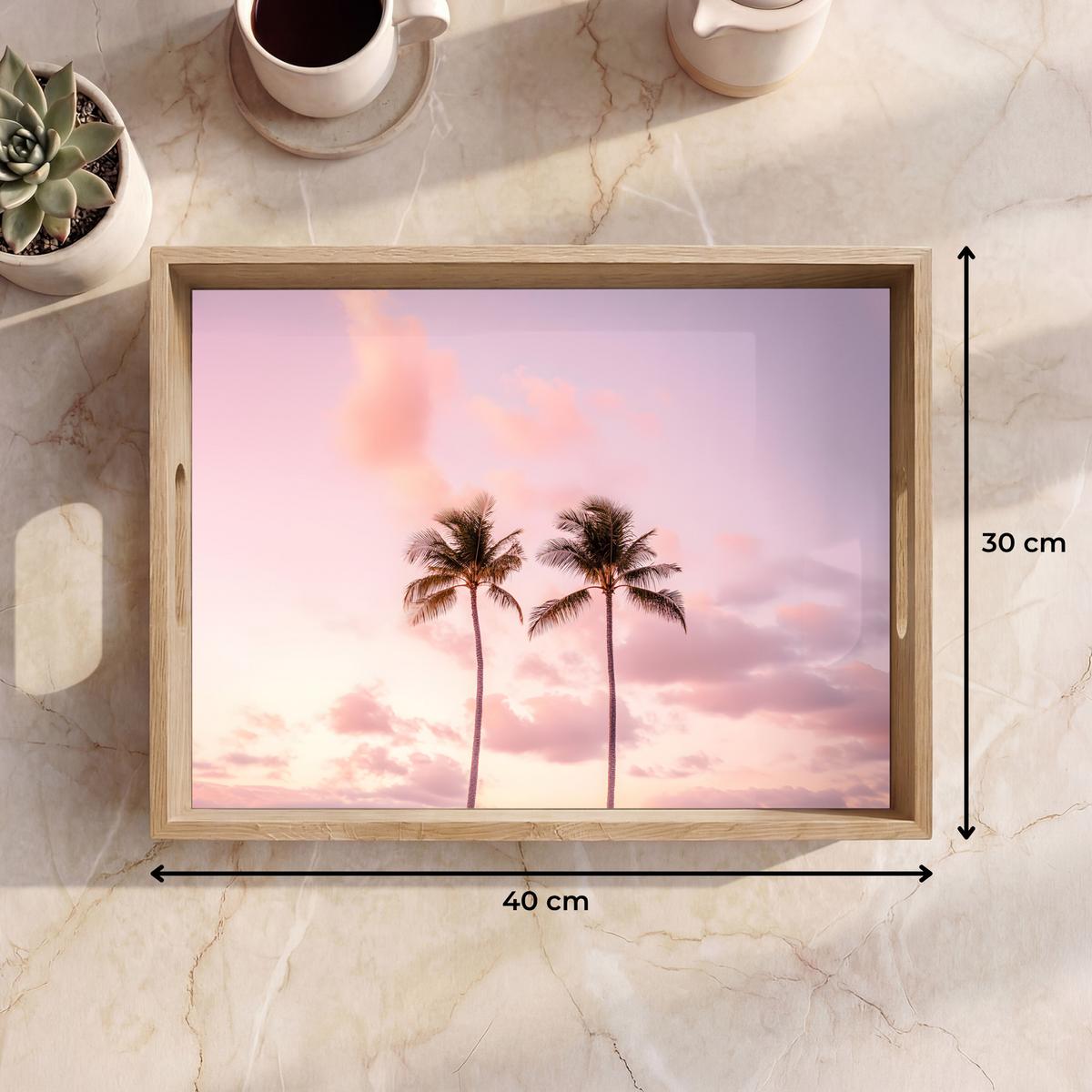 TABLETT Palmen - Lila - Wolken - Himmel 40x30 cm - Rosa, Holz (40/5/5cm) - OnlyWow
