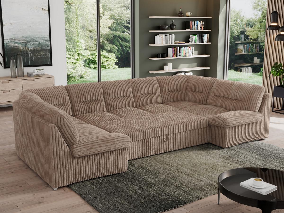 WOHNLANDSCHAFT MORBIDO U Braun Cord - Silberfarben/Braun, Textil/Metall (340/93/206cm) - MKS