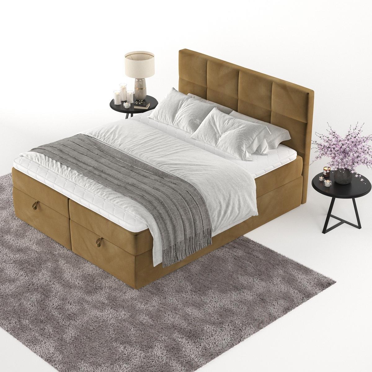 BOXBETT Velto 180/200 cm Honiggelb im Kronos Stoff - Schwarz/Honig, Holz/Holzwerkstoff (180/200cm) - AltaBeds