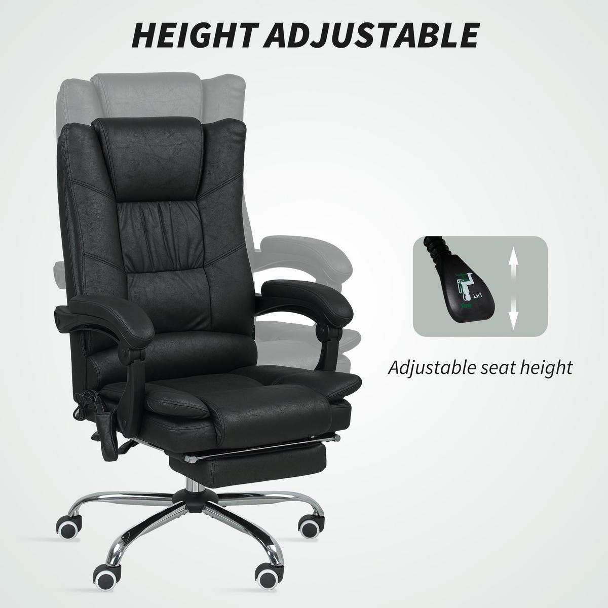 MASSAGE-BÜROSTUHL, Schreibtischstuhl mit Heizfunktion, Fußstütze, Schwarz - Schwarz, Kunststoff (70/118/64cm) - Vinsetto
