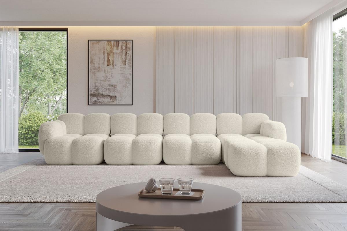 ECKSOFA modulares Sofa Rechts Miko-L3 390x205x75 Beige Bouclé - Sandfarben/Schwarz, Holzwerkstoff/Kunststoff (390/205cm) - ALTDECOR