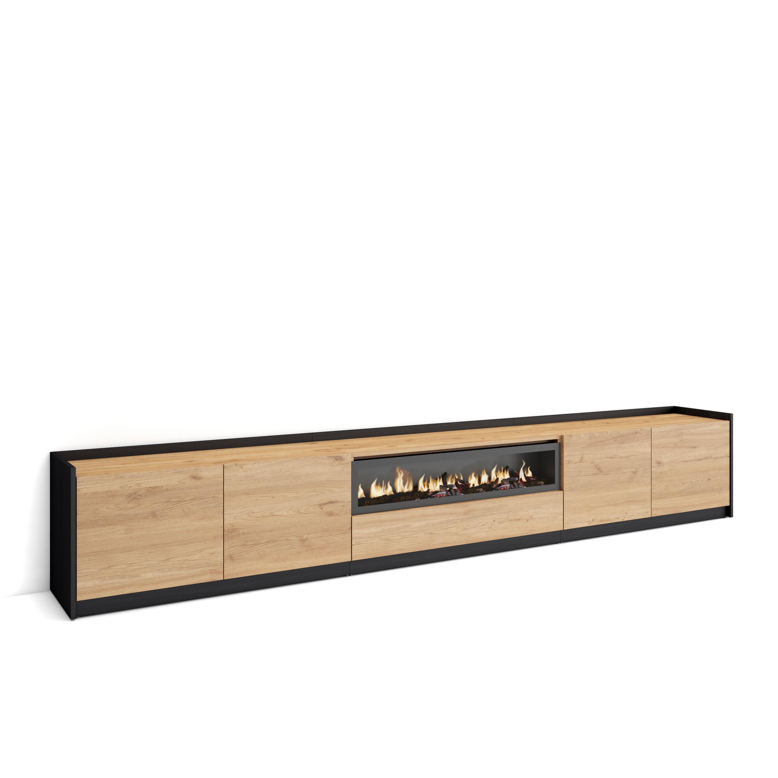 LOWBOARD, Eiche Schwarz, Elektrokamin, 310/37/50cm - Eichefarben, Holzwerkstoff (310/50/37cm) - Skraut Home
