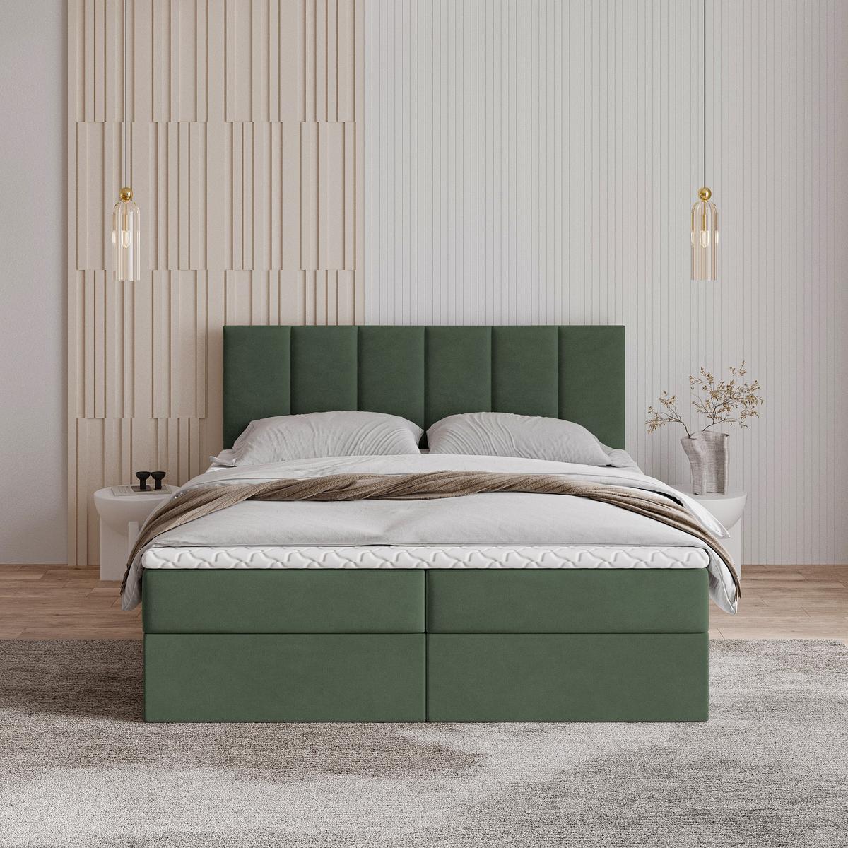 BOXBETT MERIL 160x200 cm mit Matratze und Topper - Grün - Grün, Holz (160/200cm) - MASSENO