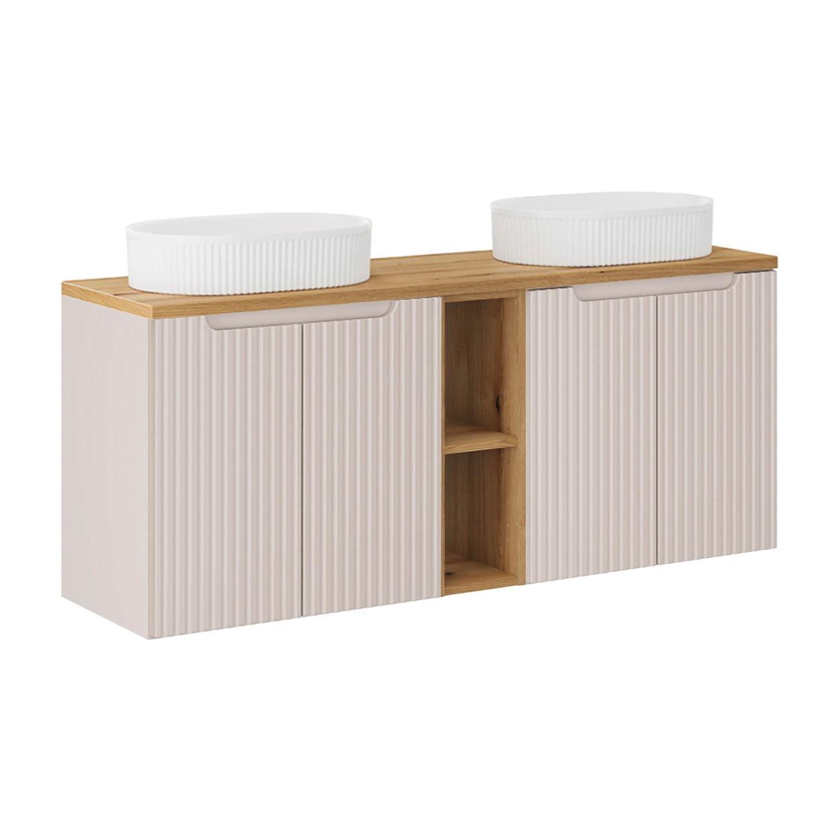 DOPPELWASCHTISCH 140.4cm Riva Kaschmir und Holz - Beige, Holzwerkstoff (140.4/59.5/40cm) - Petits-meubles