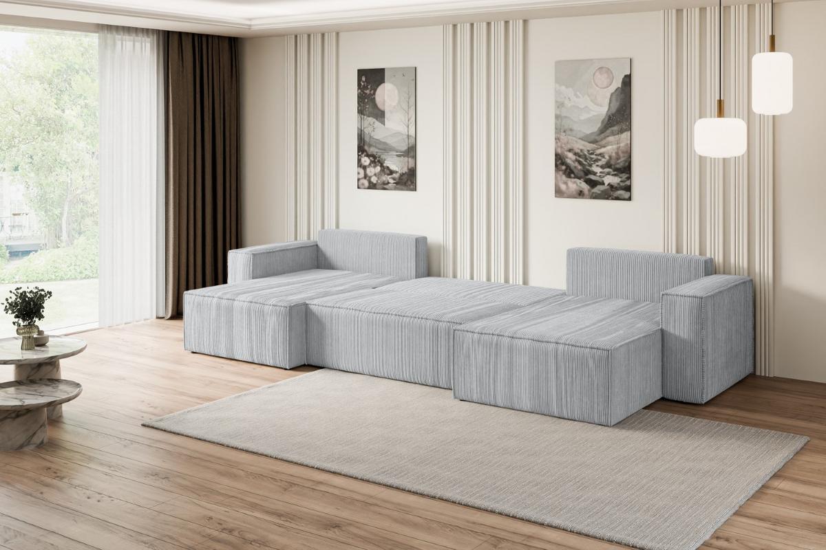 WOHNLANDSCHAFT mit Schlaffunktion und Bettkasten CELTIC-XLU - 377x143x83 cm Grau Cord - Schwarz/Grau, Holzwerkstoff/Kunststoff (377/83/143cm) - ALTDECOR