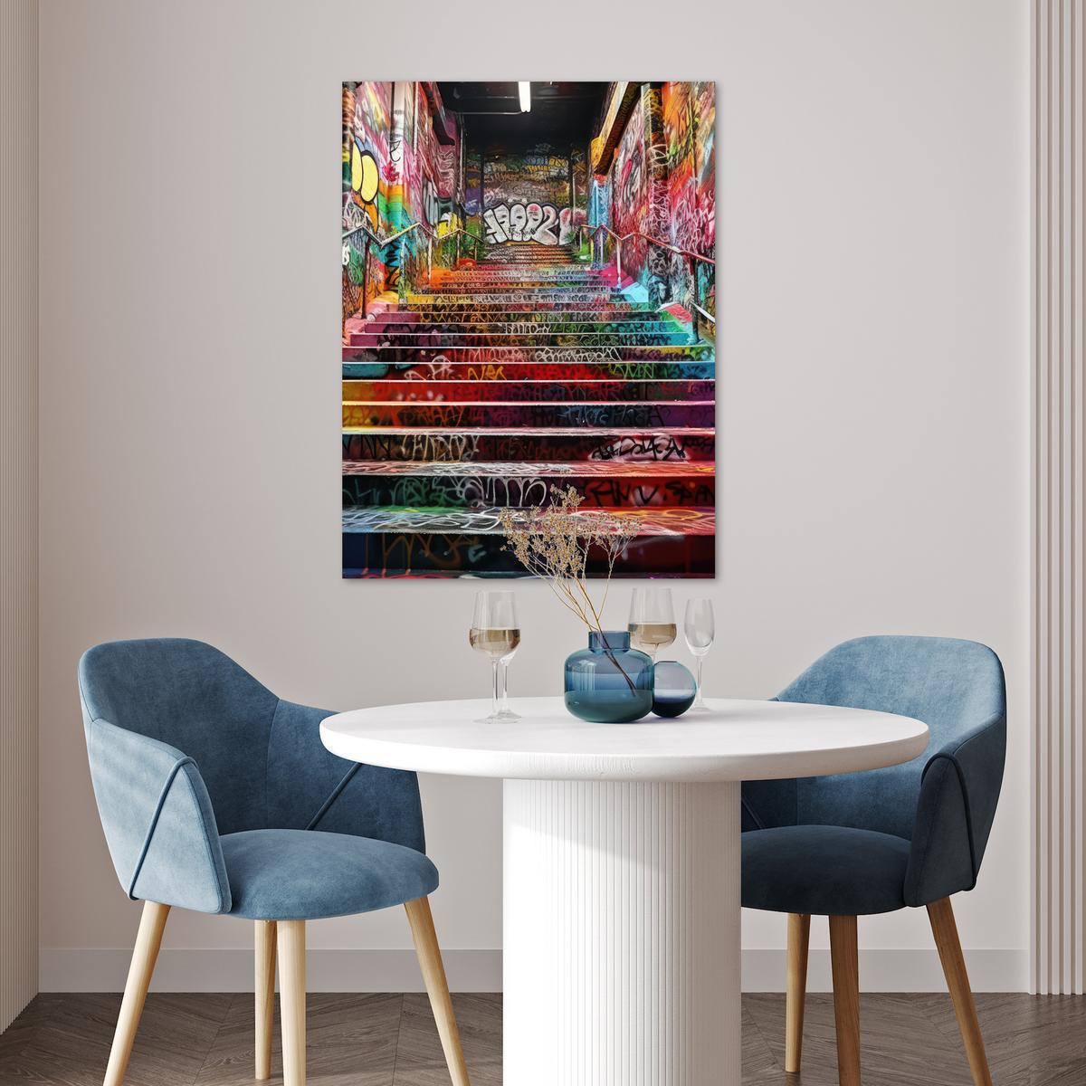 POSTER Treppe - Graffiti - Farben - Kunst Deko Wohnzimmer 60x80 cm - Multicolor, Papier (60/80/0.1cm) - MuchoWow