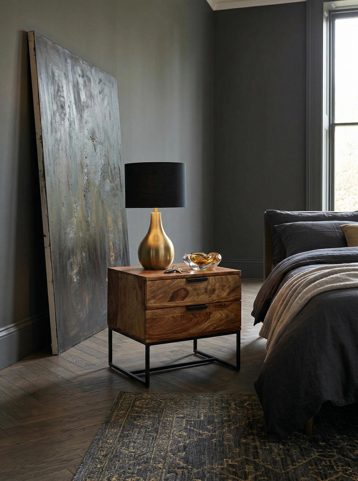 NACHTTISCH – Massivholz/Eisen, 50x40x51 cm, 2 Schubladen, Industrial-Stil - Schwarz/Braun, Holz/Metall (50/51/40cm) - KADIMA DESIGN