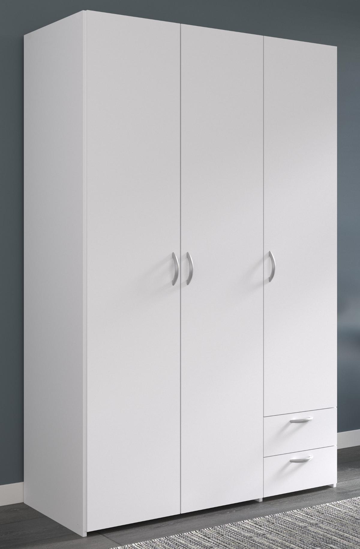 KLEIDERSCHRANK weiß 120 cm 3-türig, Drehtürenschrank - Silberfarben/Weiß, Holzwerkstoff/Kunststoff (120/185/51cm) - Furn.Design