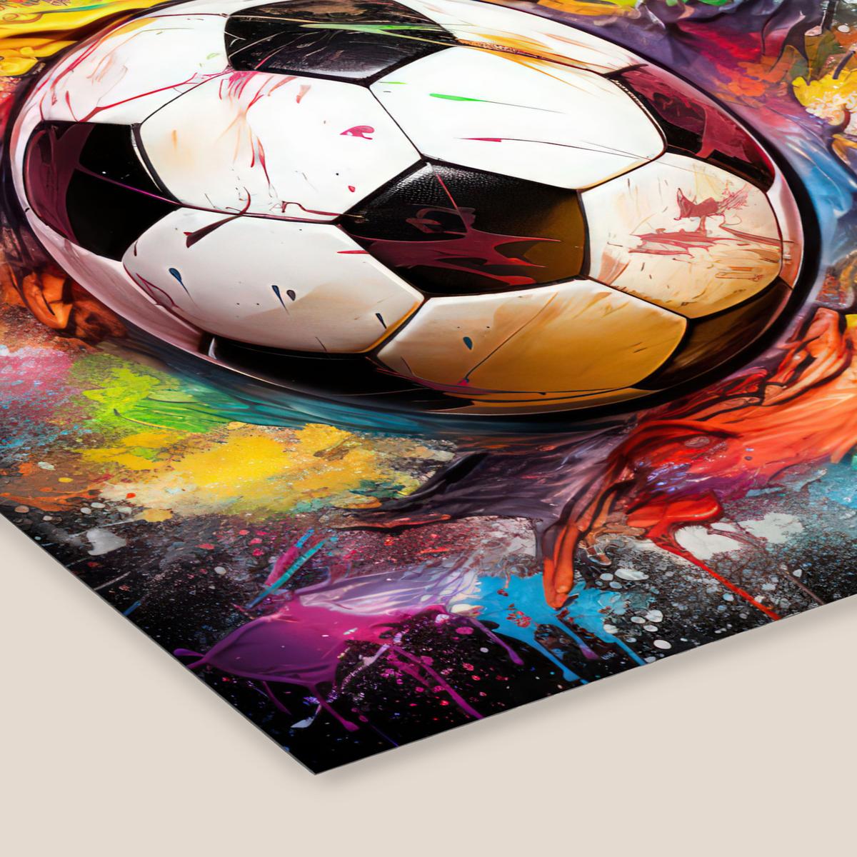 POSTER MIT RAHMENGERAHMTES BILD Fußball - Farbe - Farben - Schwarz - Weiß 40x40 cm - Weiß, Papier (40/40cm) - MuchoWow