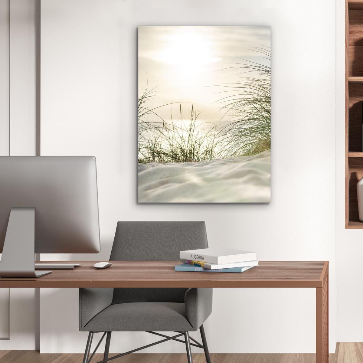 METALLBILD Dünen mit Strandhafer in der Sonne des Nationalparks Schleswig-Holsteinisches Wattenmeer 60x80 cm - Creme, Metall (60/80cm) - MuchoWow