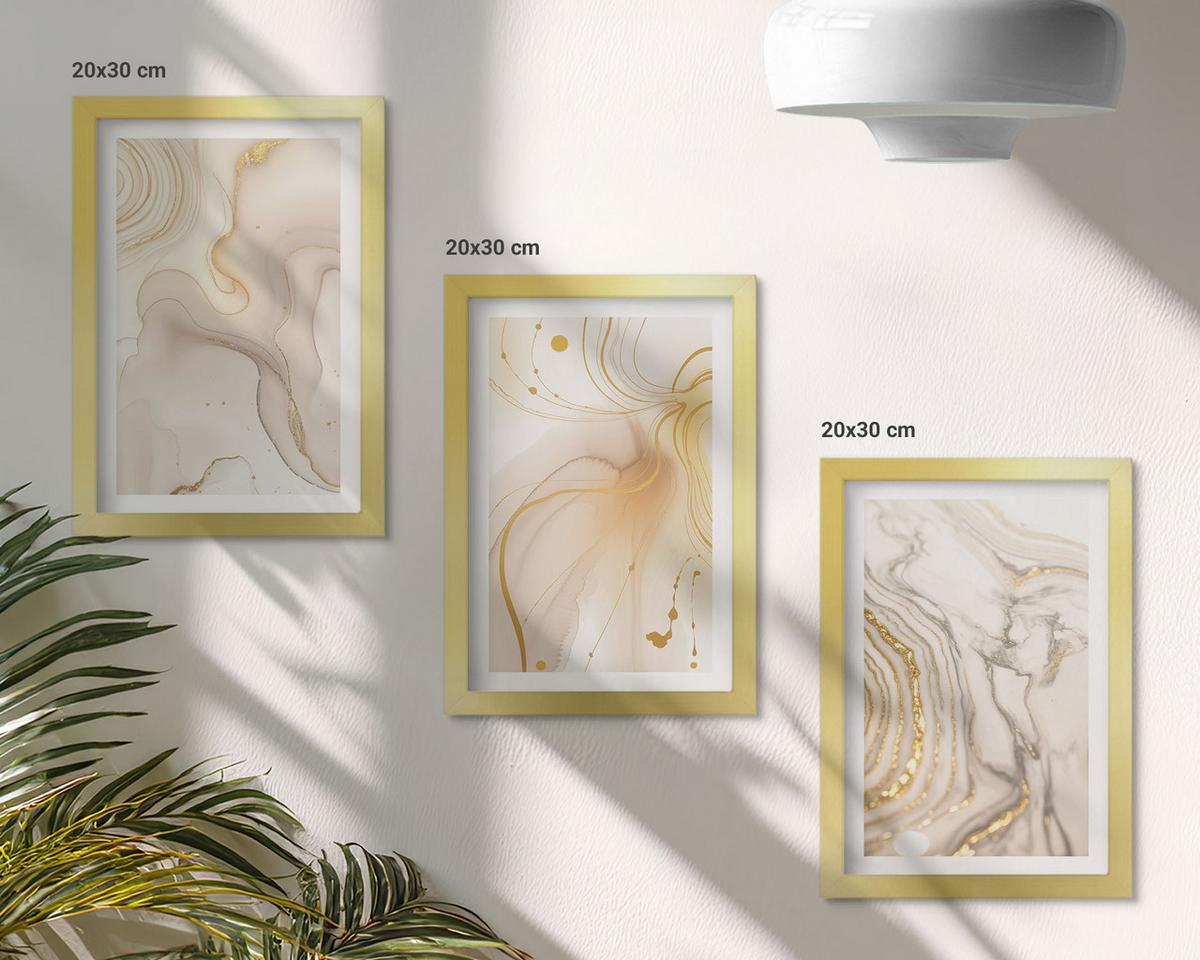 BILDER SET 3er Set - 20x30 cm Goldrahmen - Subtile abstrakte Muster - Goldfarben, Kunststoff (20/30cm) - TULUP
