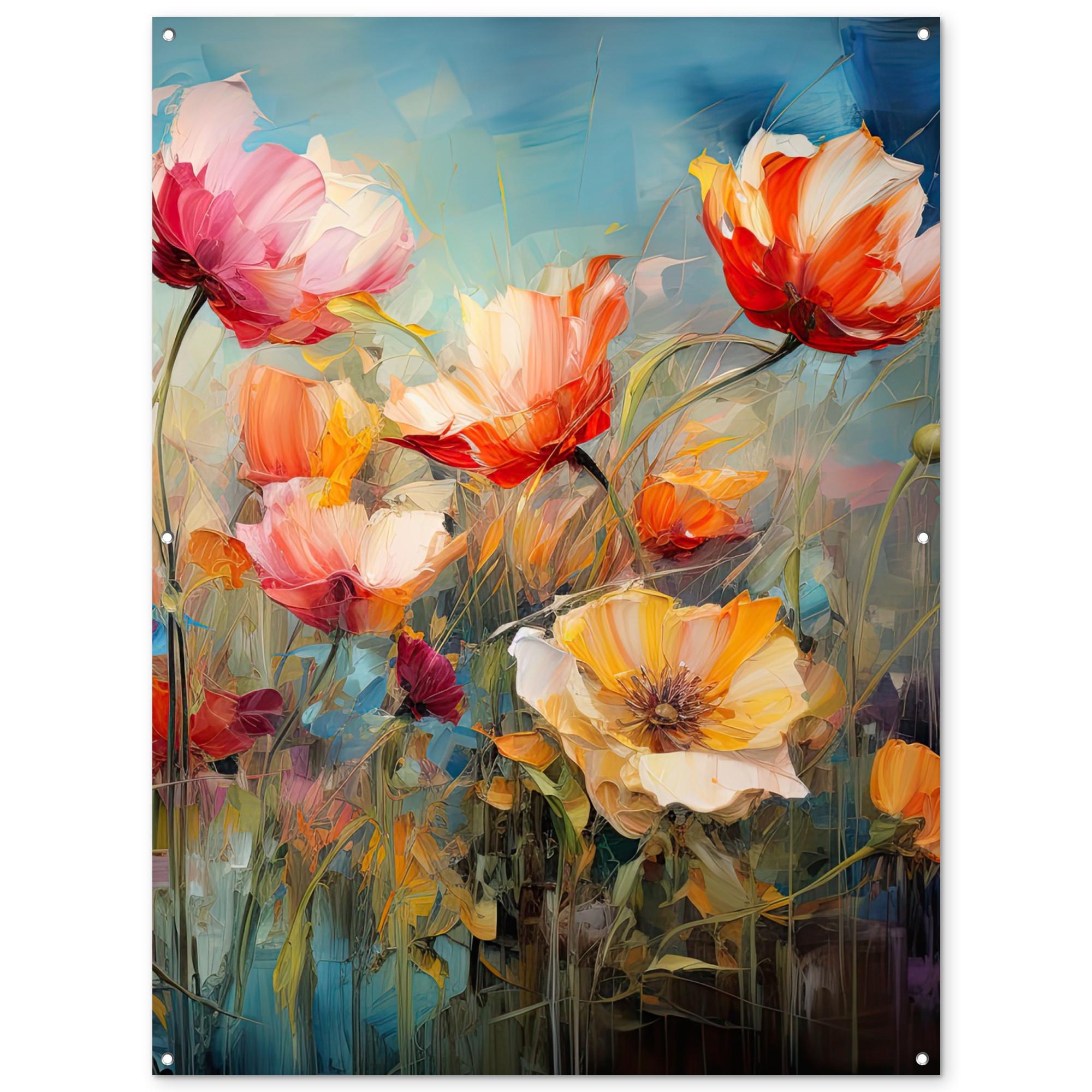 GARTENPOSTER Blumen - Aquarell - Kunst - Botanisch - Natur Gartendekoration 120x160 cm - Orange, Kunststoff (120/160/0.2cm) - OnlyWow