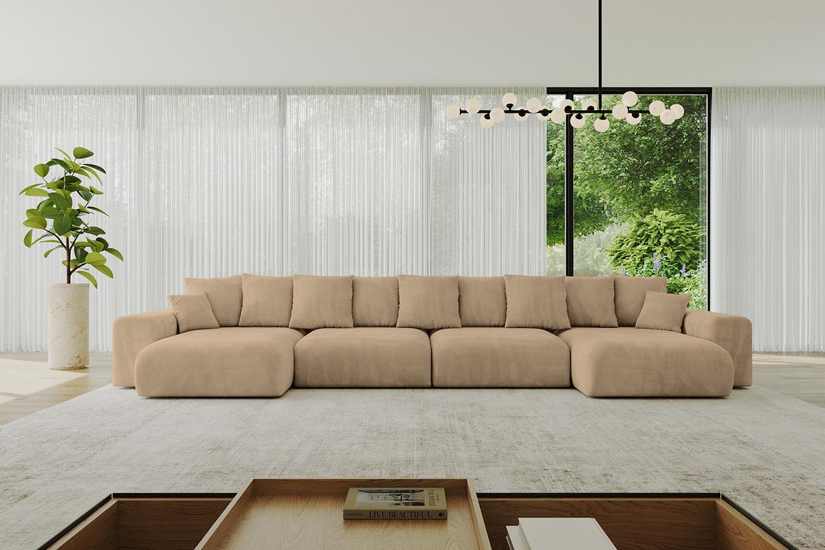 WOHNLANDSCHAFT mit Schlaffunktion ESKAR-U2-464x176x72cm Beige - Champagner/Beige, Holzwerkstoff/Kunststoff (176/72/464cm) - ALTDECOR