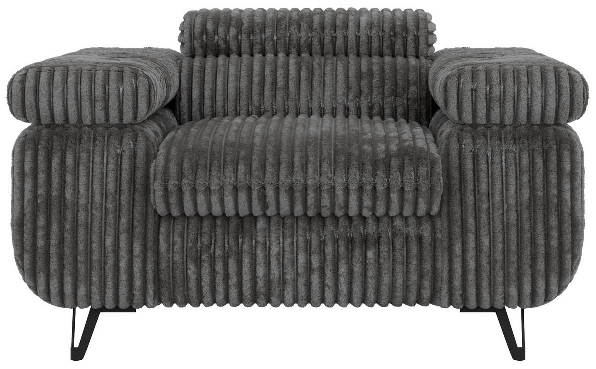 SESSEL PETER 1 - Grau Cord - Schwarz/Grau, Textil/Metall (126/76/99cm) - MKS