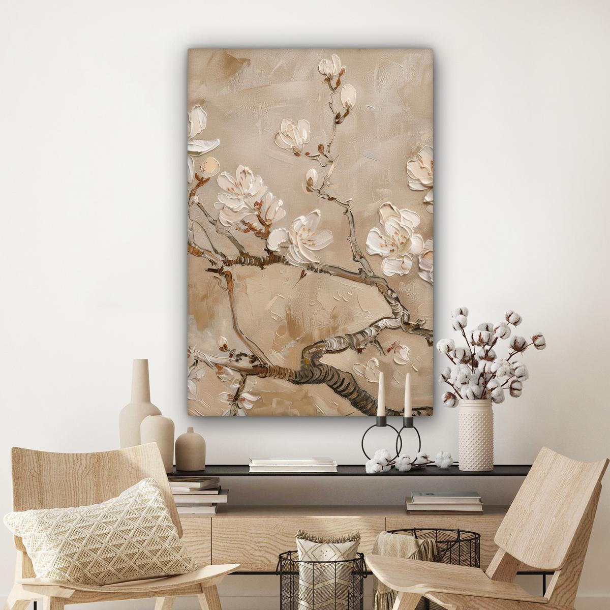 LEINWANDBILD Blumen - Modern - Beige - Weiß - Blüte Deko XXL 80x120 cm - Beige, Textil (80/120cm) - MuchoWow