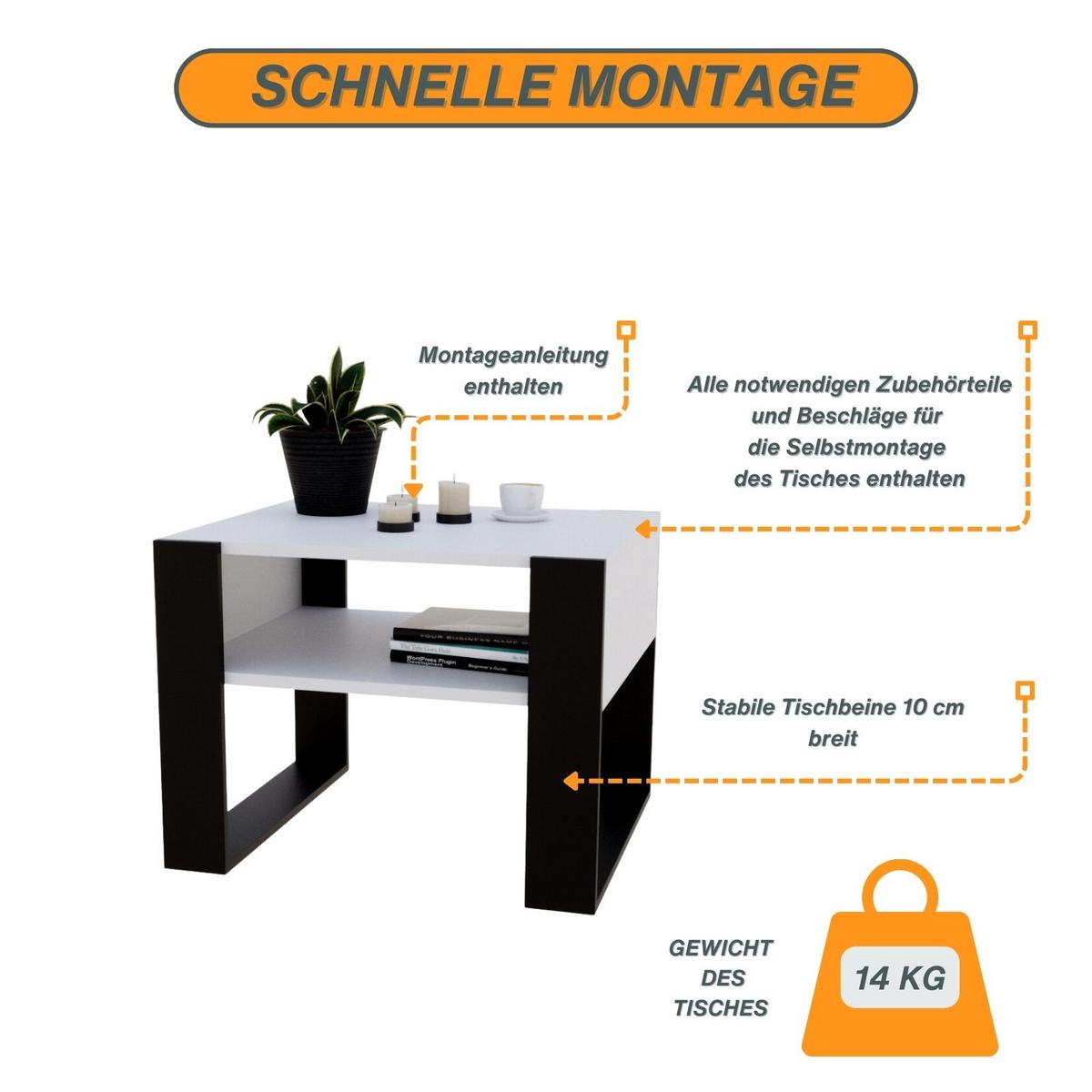 COUCHTISCH Karo65 65/45/53,6 - Schwarz/Weiß, Holzwerkstoff (53.6/65/45cm) - RAUMHIRSCH FURNITURE