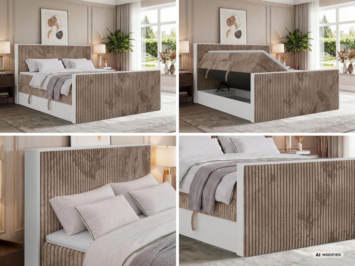 BOXSPRINGBETT TRAVIT KING DUO 140/200 - Braun Cord - Topper T25 - H4 - Schwarz/Braun, Kunststoff/Textil (140/200cm) - MKS