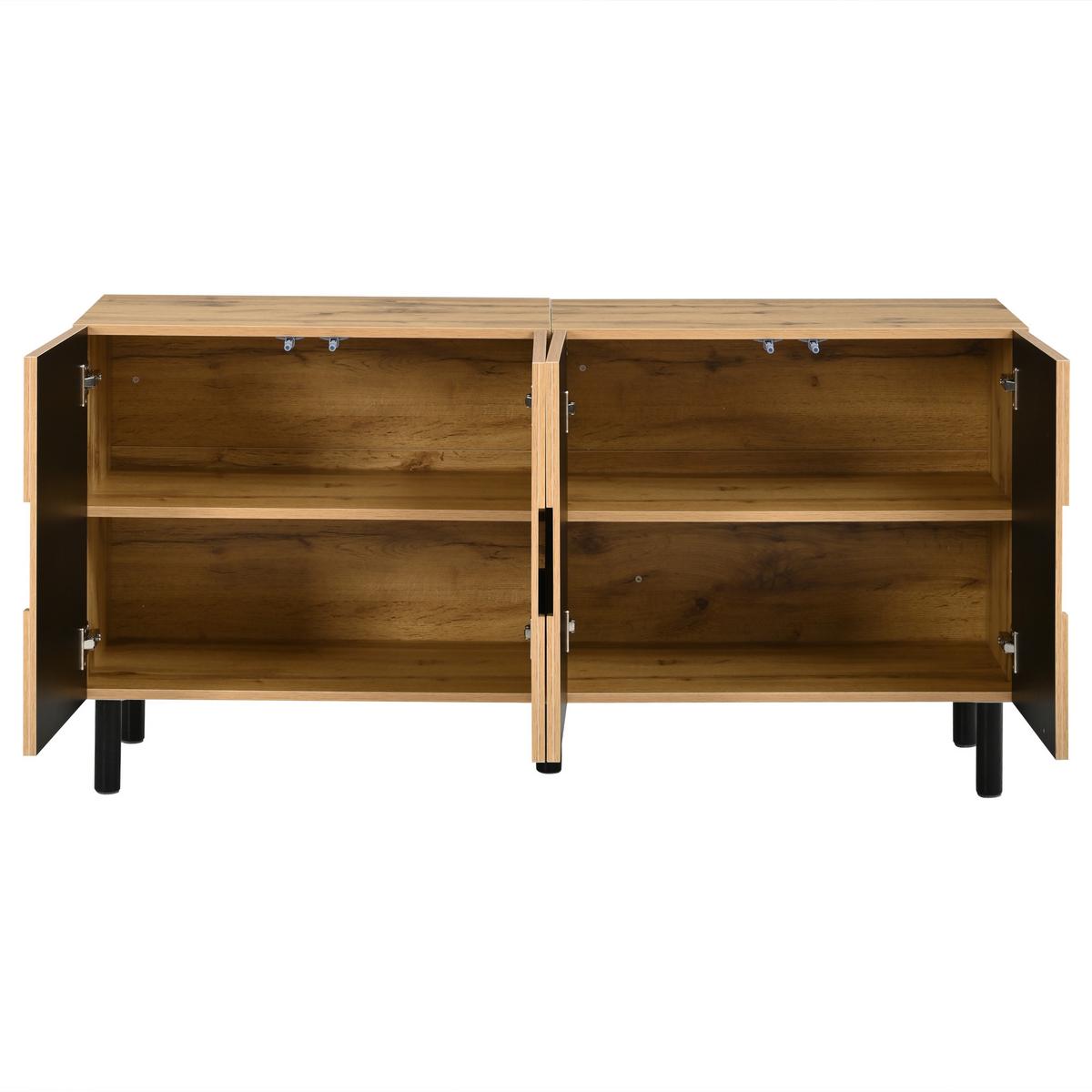 SIDEBOARD Holz/Schwarz 140cm mit 2 Türen & Rautenmuster - Naturfarben, Holzwerkstoff (140/70/40cm) - Urban Meuble