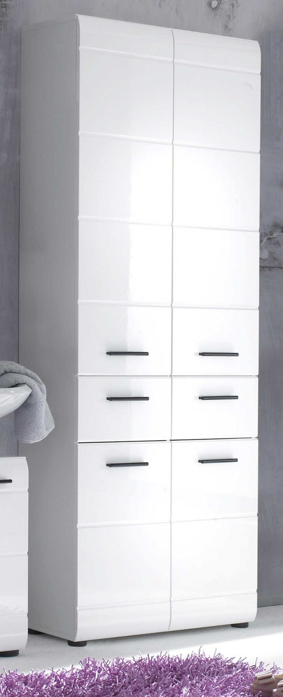 HOCHSCHRANK weiß Hochglanz 60 cm, Badschrank mit viel Stauraum - Weiß Hochglanz/Schwarz, Holzwerkstoff/Kunststoff (60/182/31cm) - Top.Furn