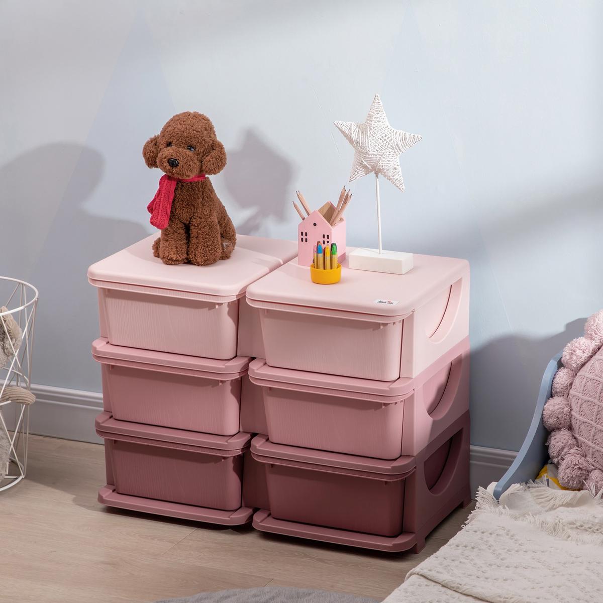 SCHUBLADENSCHRANK, Kunststoff, Rosa/Violett, 75L x 37B x 56,5H cm - Rosa, Kunststoff (37/56.5/75cm) - HOMCOM