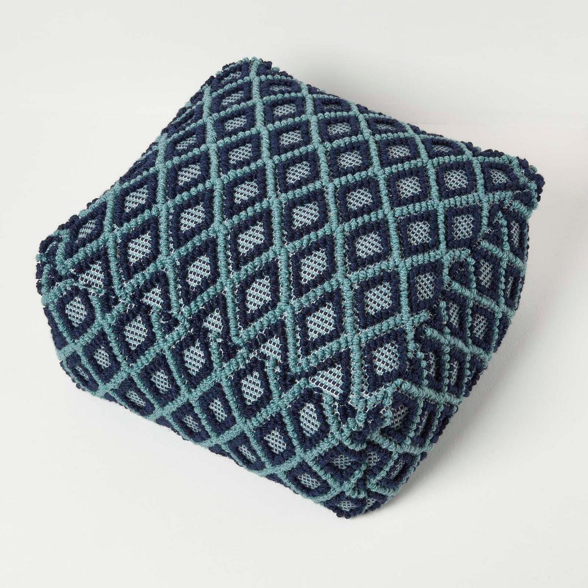 SITZPOUF Tula blau-grün gemustert, 55/55/30 cm - Blau, Textil (55/30/55cm) - Homescapes