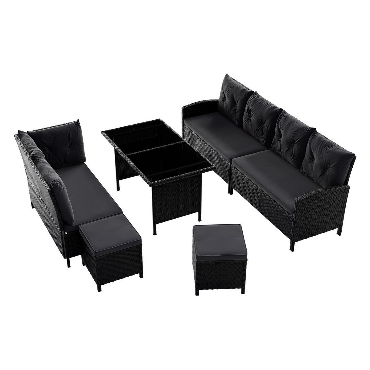 LOUNGEGARNITUR Manacor schwarz, dunkelgrau inkl. Abdeckung - Dunkelgrau, Kunststoff/Metall - Juskys