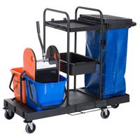 HOMCOM Reinigungstrolley – 4 leichtgängige Räder, Schwarz/Blau/Orange, 111 x 63,3 x 103 cm - Schwarz, Kunststoff/Metall (63.3/103/111cm) - HOMCOM