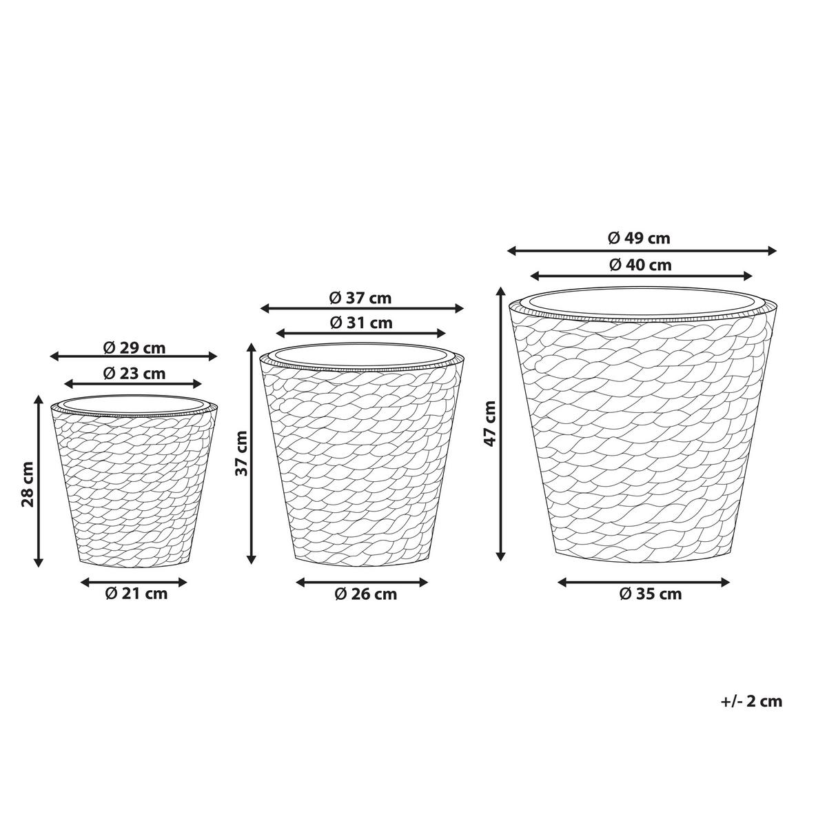 BLUMENTOPF 3er-Set Wasserhyazinthe natürlich rund 49-35/37-26/29-21 cm Plaka - Beige/Schwarz, Naturmaterialien (47cm) - Beliani